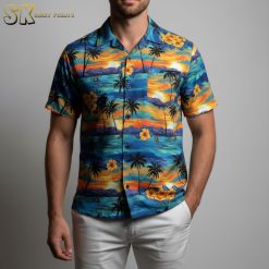 Tropical Hawaiian shirts for men with colorful sunset beach pattern perfect for vacation wear