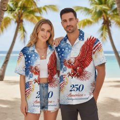 USA 250th anniversary shirt worn outdoors featuring bald eagle and fireworks design perfect for independence day celebrations and patriotic events