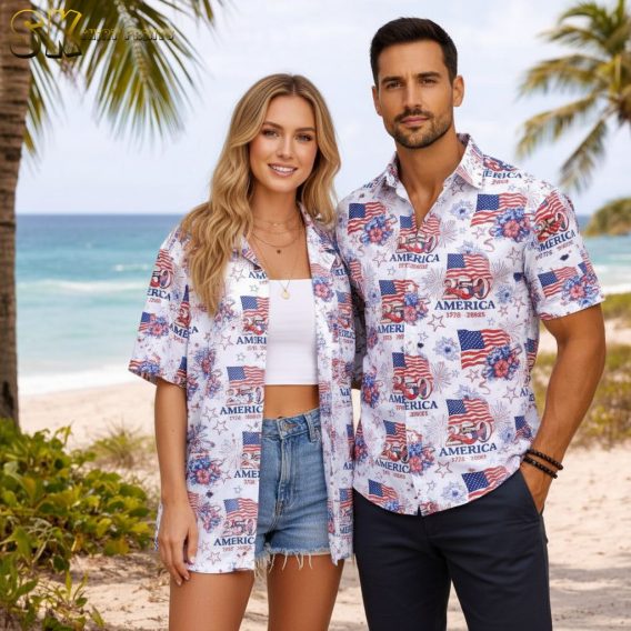 USA 250th celebration Hawaiian shirt with American independence themed patriotic design