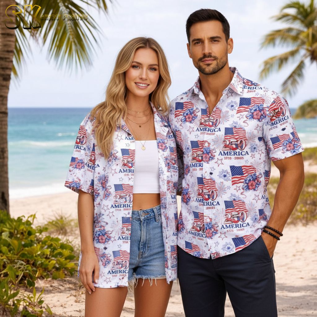 USA 250th celebration Hawaiian shirt with American independence themed patriotic design