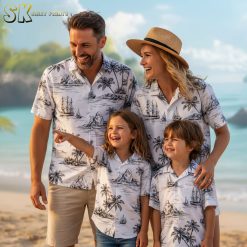 White Hawaiian shirt outfit styling showcasing multiple designs and color variations