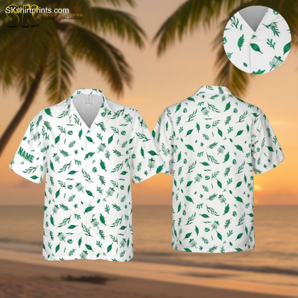 Tropical Leaves White Hawaiian Shirt - Green Botanical Print Button Down Aloha Shirt