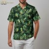 Womens green Hawaiian shirt displaying Super Mario logo and character artwork among tropical foliage design