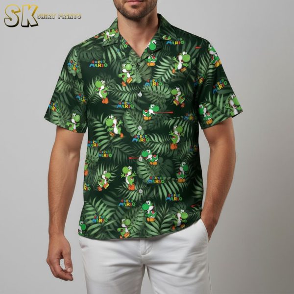 Super Mario Sage Green Hawaiian Shirt - Tropical Gaming Aloha Shirt