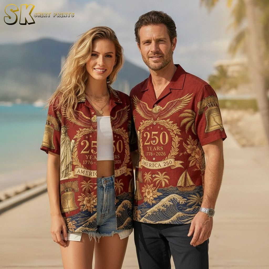 America 250th Hawaiian Shirt – Statue of Liberty, Eagle & Liberty Bell Patriotic Design - america 250th hawaiian shirt