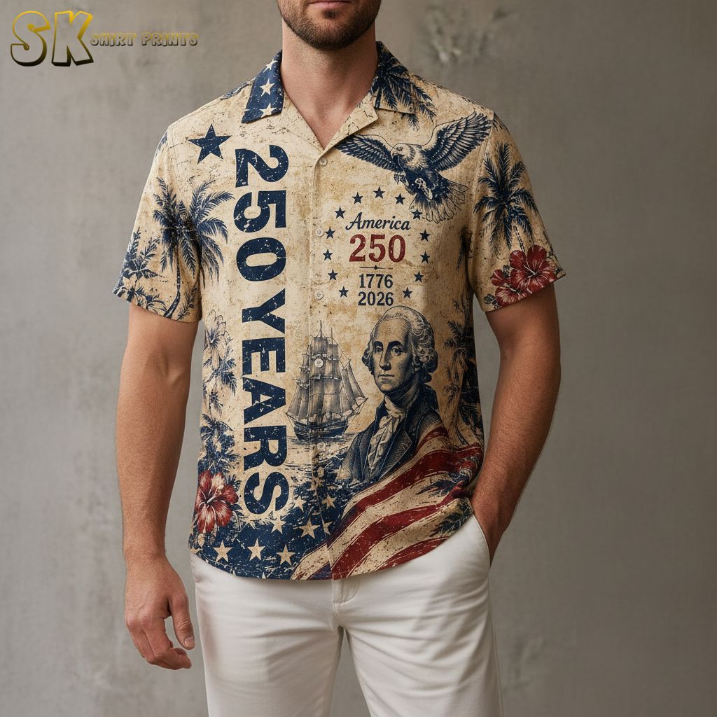 Patriotic Hawaiian Shirt 2026 | America 250th Anniversary Eagle & Flag Aloha Shirt