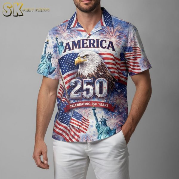 250th Anniversary Hawaiian Shirts for Men & Women – America 250 Patriotic Eagle & Statue of Liberty Print