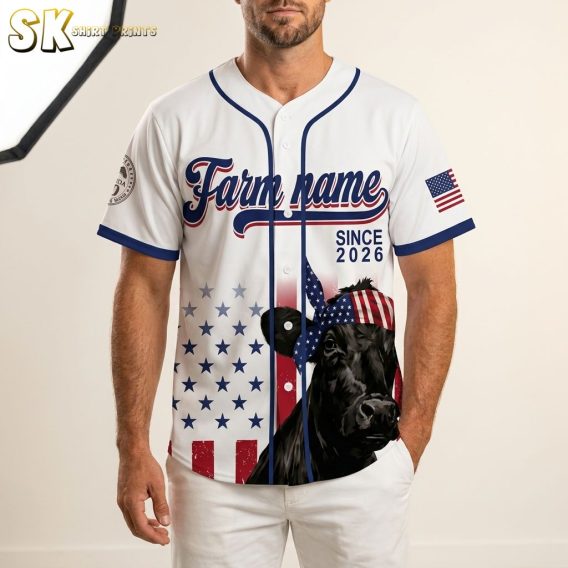 America 250th anniversary shirt on male model, featuring flag-inspired print with stars and stripes and anniversary text across the back