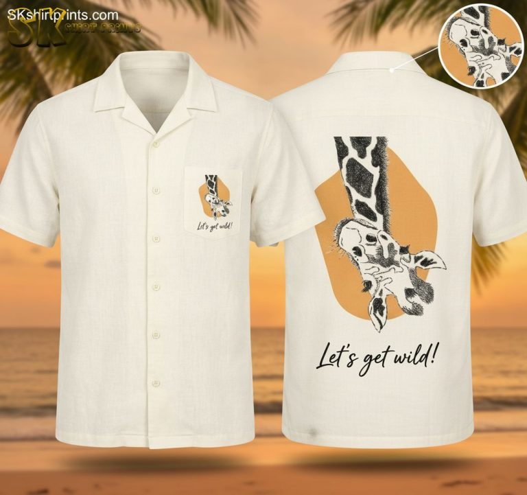 Let’s Get Wild Giraffe Hawaiian Shirt – Sketched Print on Orange Background