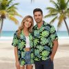 Men's green Hawaiian shirt featuring jungle-themed monstera and palm frond print