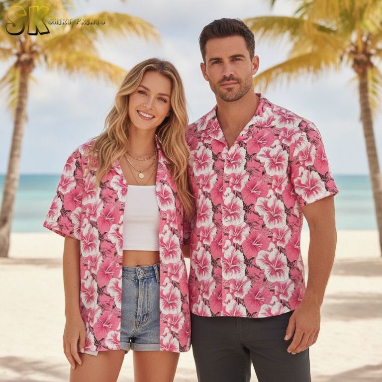 Bright Pink Hawaiian Shirt with Hibiscus Flowers – Tropical Men’s Button Up