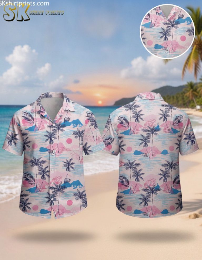 Neon Pink Hawaiian Shirt – Tropical Palm Trees & Mountain Print for Men & Women