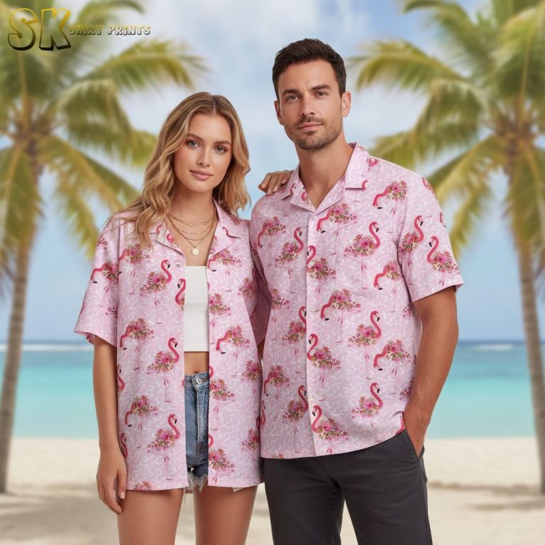 Hot Pink Hawaiian Shirt with Flamingos and Tropical Flowers – Men’s Button Up