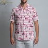 Pink pineapple hawaiian shirt displaying pineapples wearing sunglasses with flamingo and butterfly accents