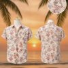 Vintage Hawaiian shirt with an all-over red, pink, and green floral pattern on a light background