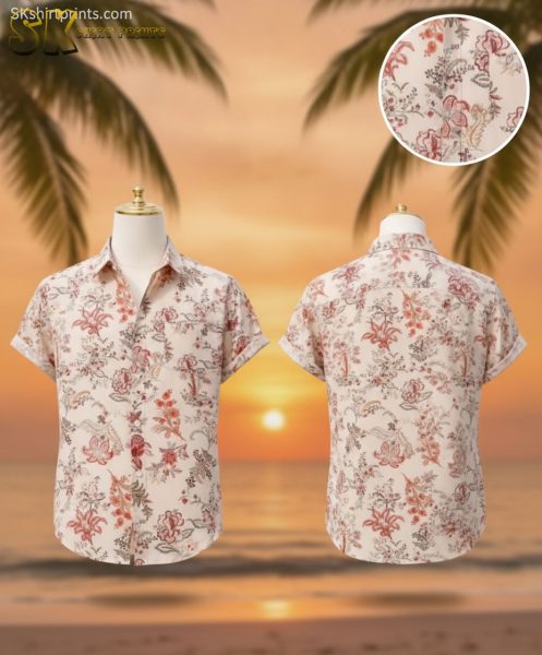 Vintage Hawaiian Shirts for Men – Red & Pink Floral Print Button-Up Shirt