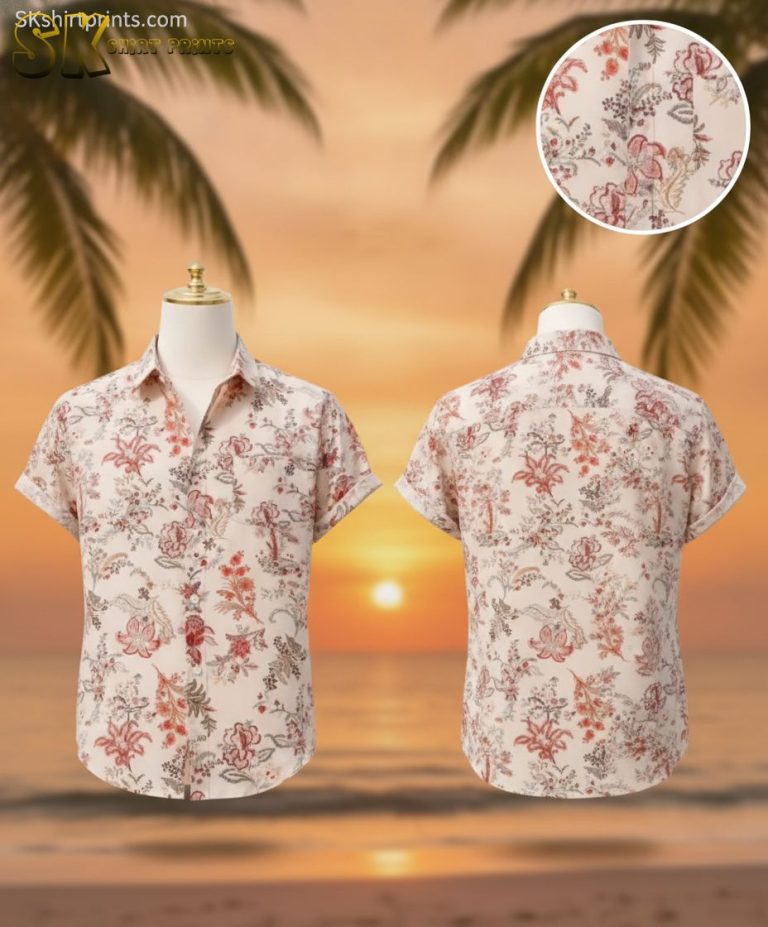 Vintage Hawaiian Shirts for Men – Red & Pink Floral Print Button-Up Shirt
