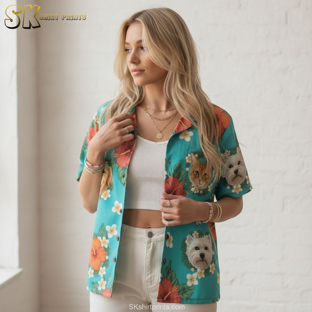 Yellow Hawaiian shirt for men with Hawaii text and tropical flower design