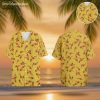 Yellow Hawaiian shirts for men featuring red chili peppers with green stems scattered across bright yellow fabric