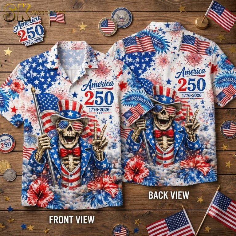 Skeleton Uncle Sam America 250th Anniversary Hawaiian Shirt — 1776 to 2026 Stars & Stripes
