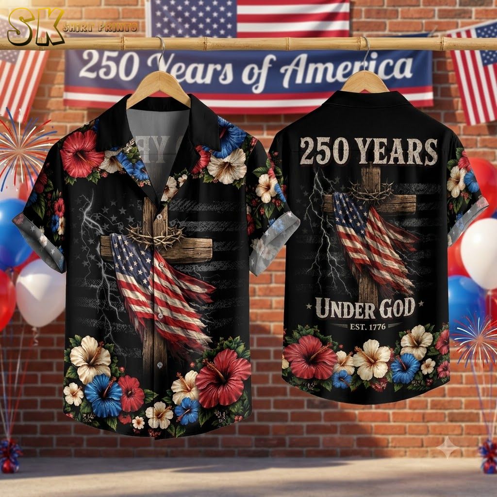Cross & Hibiscus America 250th Anniversary Hawaiian Shirt