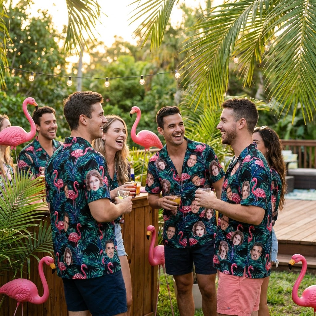 mens funny Hawaiian shirts colorful tropical print button-down aloha shirt for summer vacation and parties