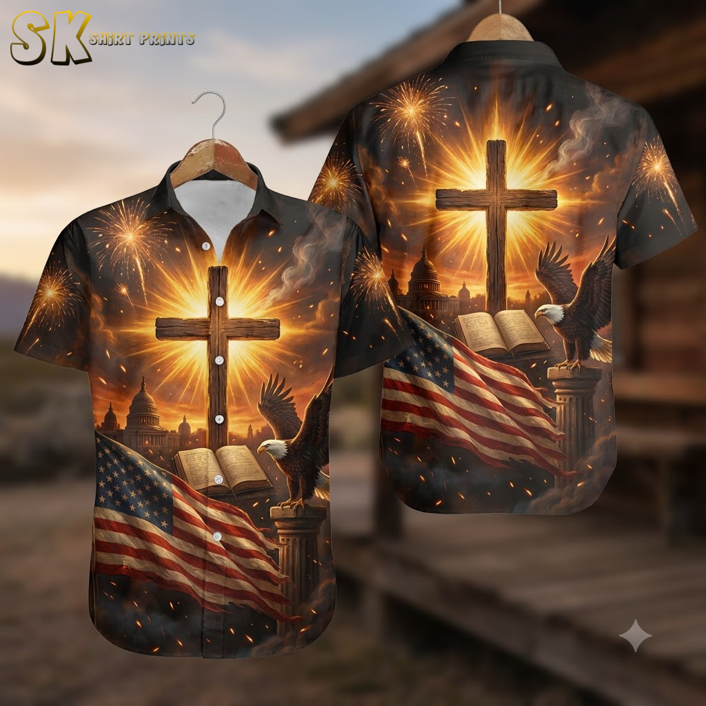 America 250th Anniversary Hawaiian Shirt – Eagle, Cross & Capitol Design