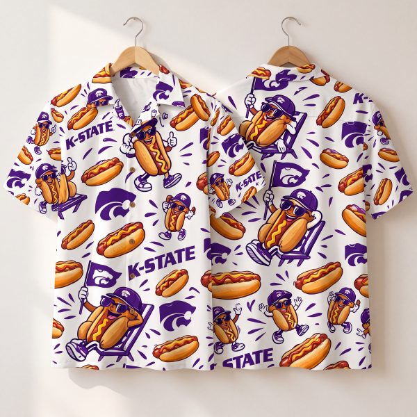 K-State Hot Dog Hawaiian Shirt – Purple & White Game Day Style