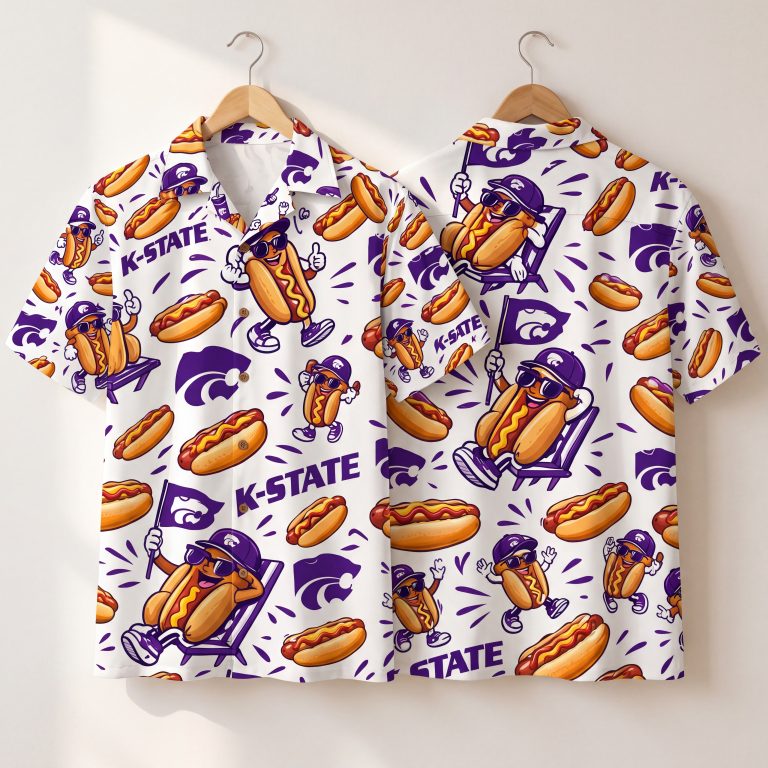K-State Hot Dog Hawaiian Shirt – Purple & White Game Day Style