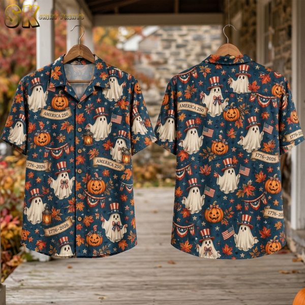 Ghosts & Pumpkins America 250 Halloween Hawaiian Shirt
