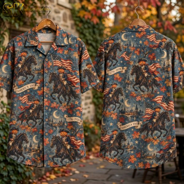 Pumpkin-Headed Colonial Riders America 250 Halloween Hawaiian Shirt