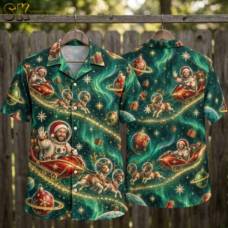 Santa Astronaut Christmas Hawaiian Shirt – Space Adventure Holiday Button-Up