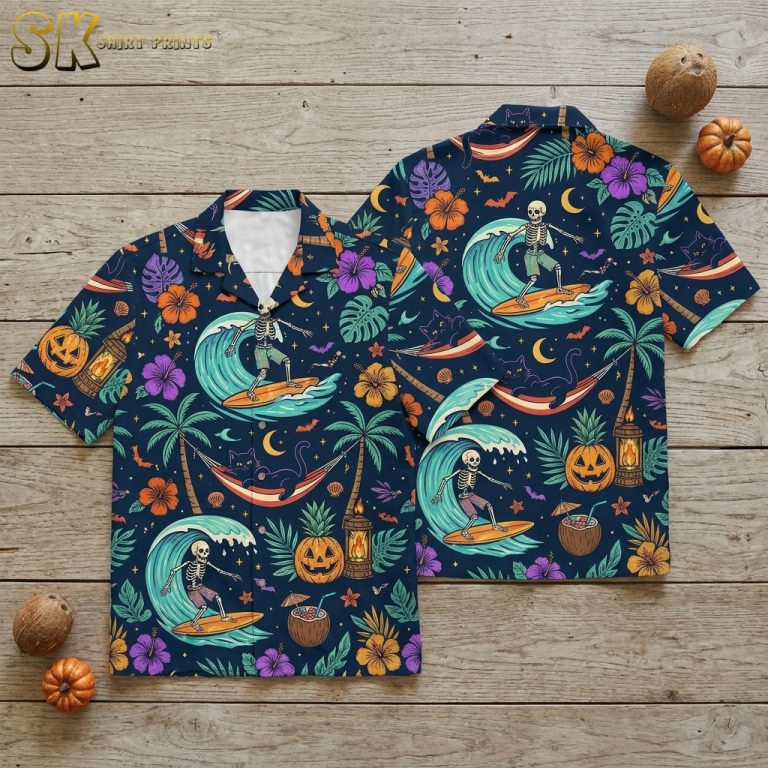 Surfing Skeleton Halloween Hawaiian Shirt – Spooky Tropical Aloha