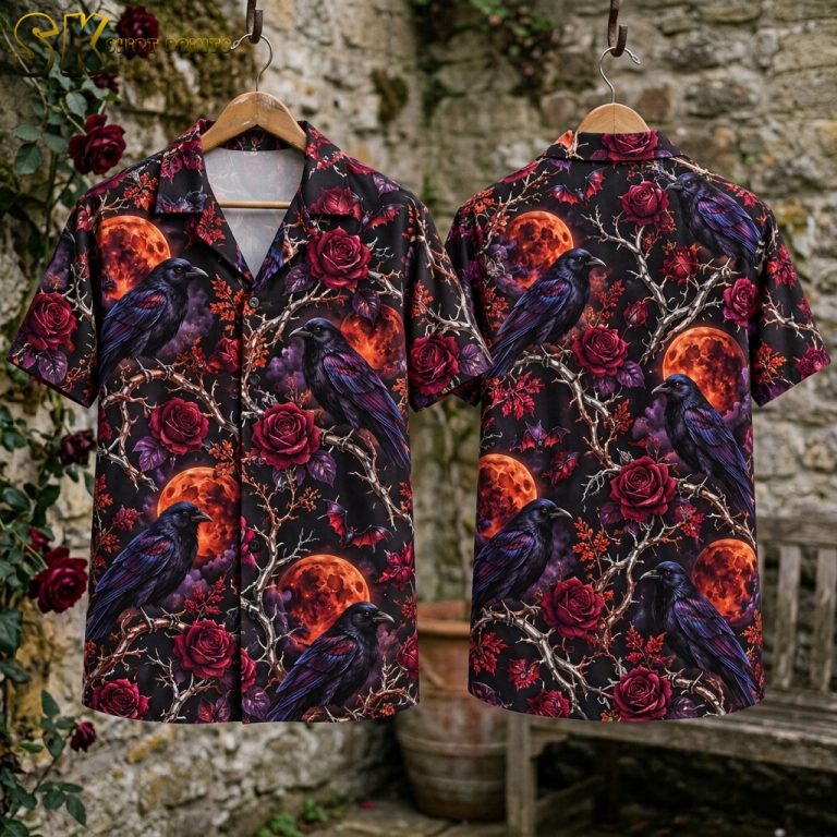 Blood Moon Crows & Roses Gothic Hawaiian Shirt