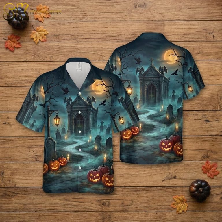 Halloween Haunted Graveyard Hawaiian Shirt – Gothic Cemetery Button-Up