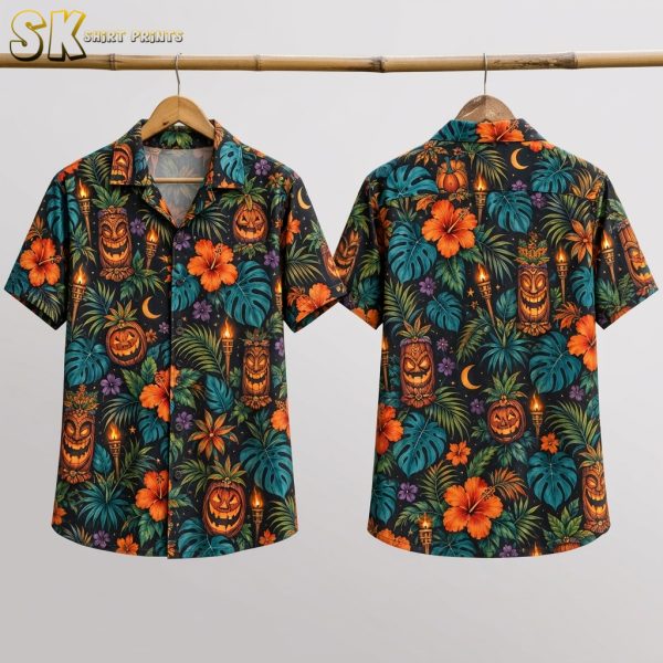 Tiki Jack-o'-Lantern Hawaiian Shirt – Black Halloween Aloha Shirt
