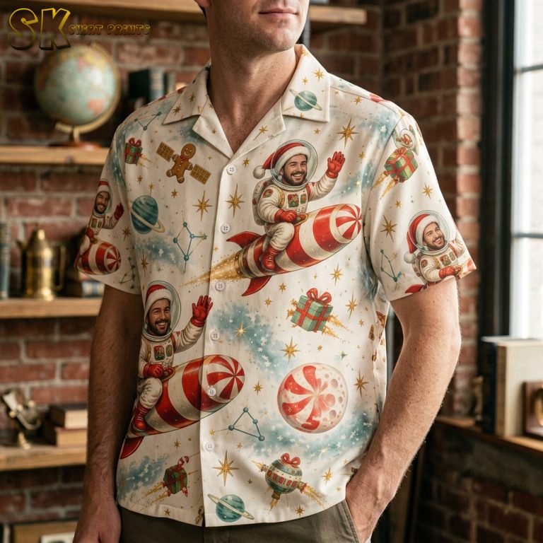 Christmas Astronaut Aloha Shirt – Santa Rocket Space Holiday Print