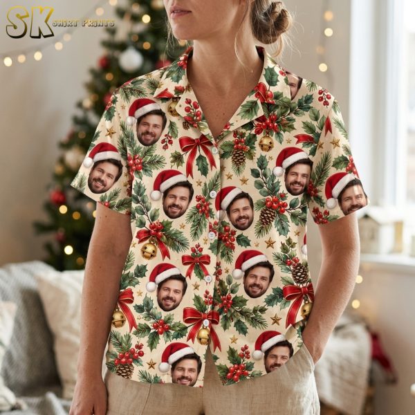 Personalized Santa Face Christmas Hawaiian Shirt – Festive Holiday Pattern
