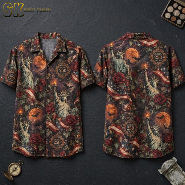 Statue of Liberty Gothic Americana Short-Sleeve Hawaiian Shirt