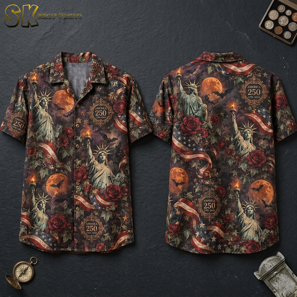 Statue of Liberty Gothic Americana Short-Sleeve Hawaiian Shirt