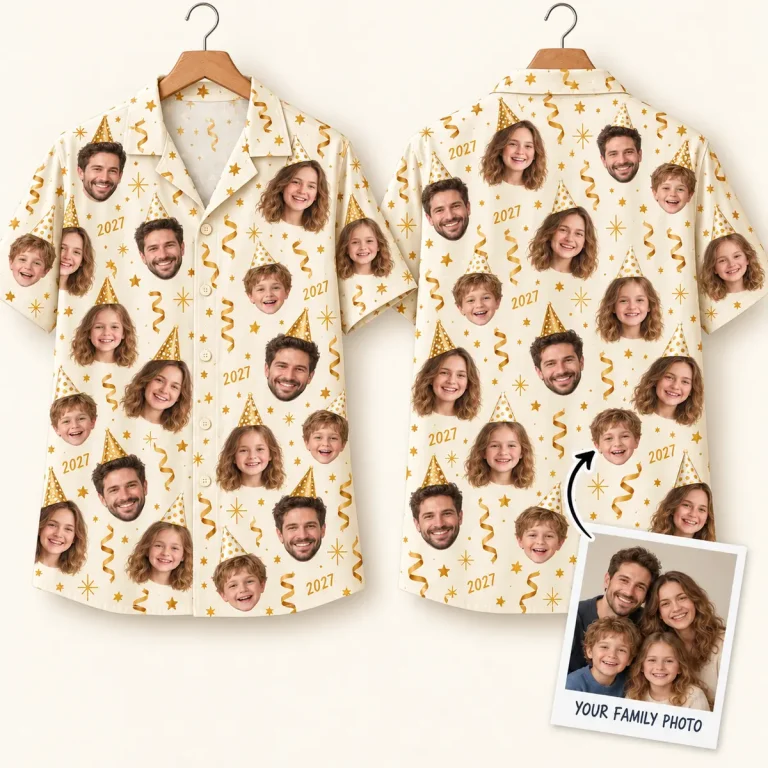 2027 Matching Family Shirts – Ivory Champagne Face Collage