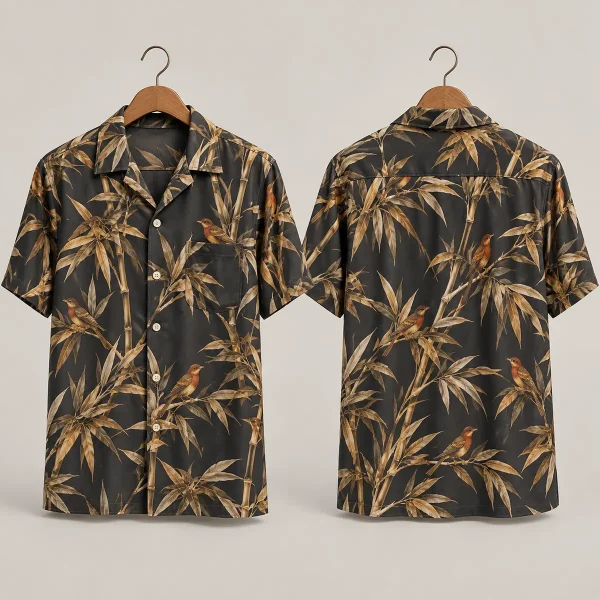 Bamboo Rooster Hawaiian Shirt – Charcoal Bird Print