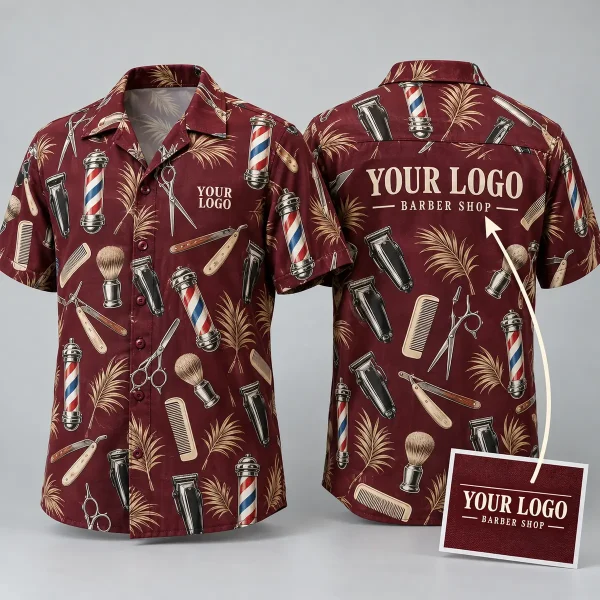 Barber Tools Custom Hawaiian Shirts With Logo – Maroon