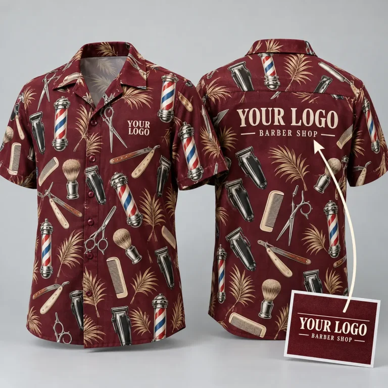 Barber Tools Custom Hawaiian Shirts With Logo – Maroon