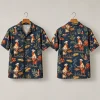 BBQ Rooster Hawaiian Shirt in Navy with Chef Illustrations