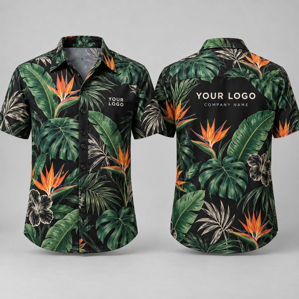 Bird of Paradise Custom Hawaiian Shirts With Logo – Tropical Botanical Black