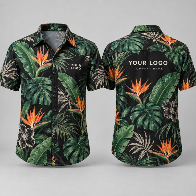 Bird of Paradise Custom Hawaiian Shirts With Logo – Tropical Botanical Black