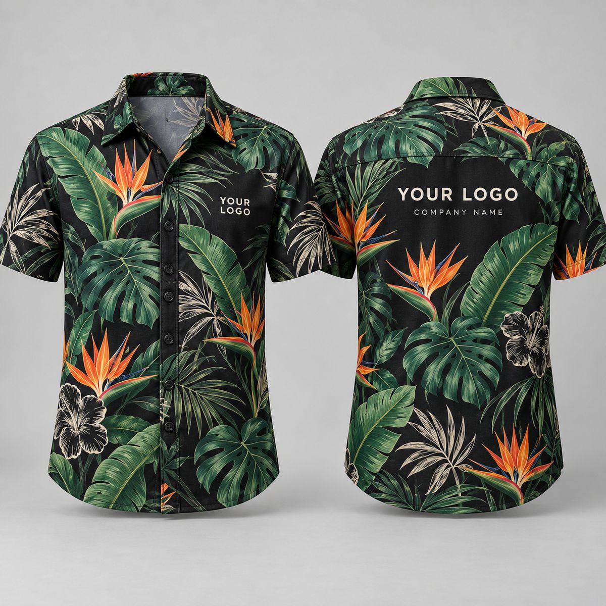 Bird of Paradise Custom Hawaiian Shirts With Logo – Tropical Botanical Black