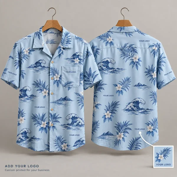 Blue Ocean Wave Logo Hawaiian Shirt with Pocket