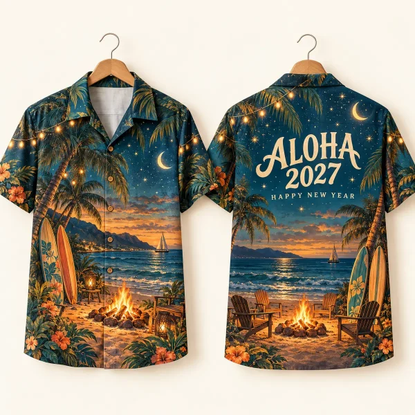 Bonfire New Years Hawaiian Shirt – Tropical Beach